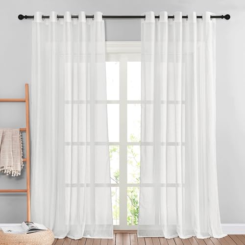 Semi Sheer White Linen Curtains 96 inches Long 2 Panels (62"W x 96"L (Pack of 2) / White)
