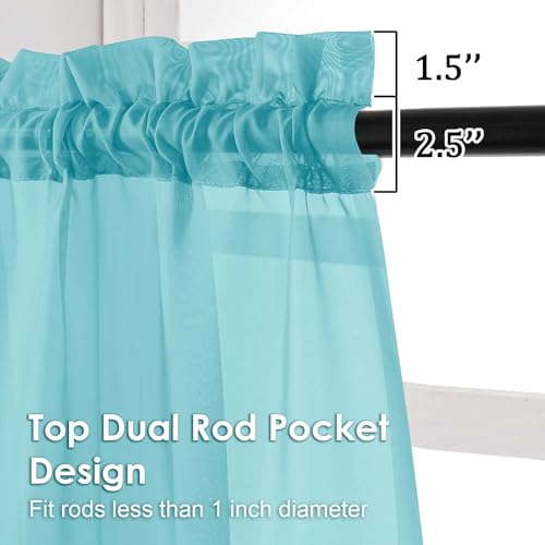 Sheer Curtains 63 inch Length 2 Panels Set for Bedroom Living Room (Aqua / 42"W x 63"L (Pack of 2))
