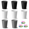 Bathroom Trash Can 8 Pack (White & Black & Grey- 8 Pack)