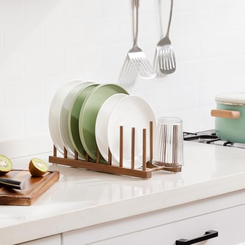 2pcs Acacia Wooden Dish Dying Rack Pot Lid Plate Organizer Holder for Cabinet (Acacia 8 Slots 2pcs)