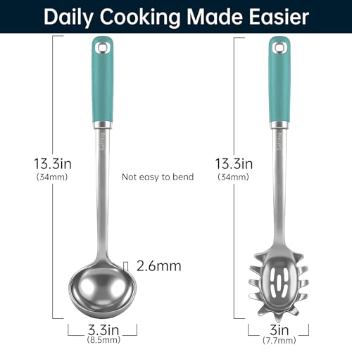 Stainless Steel Soup Ladle and Spaghetti Spoon Set (Aqua Sky)