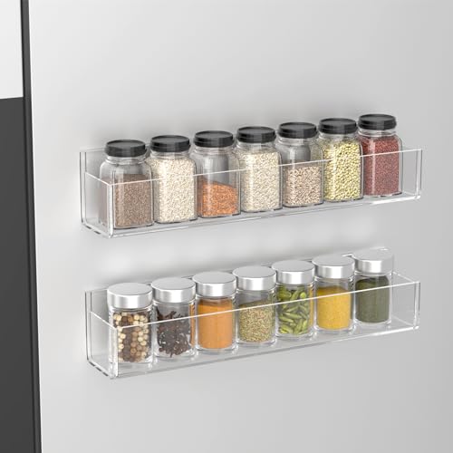 Adhesive Acrylic Spice Rack Organizer for Wall with Nano Double Sided Tape (2 Pack-12" (Rack Only) / Clear)