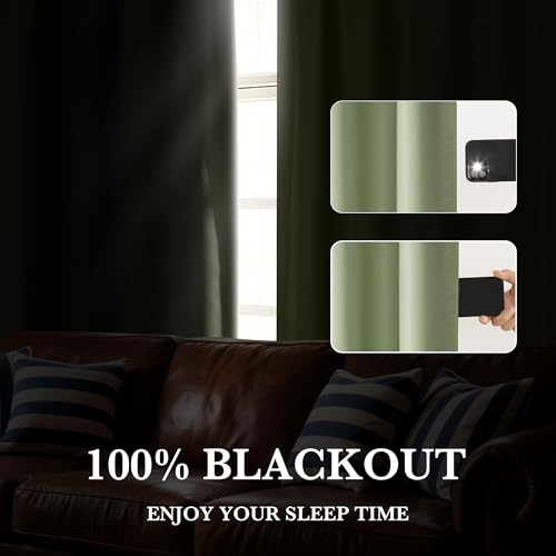 100% Blackout Basement Curtains 24 inches Long (100% Blackout - Sage Green / 34"W x 24"L (Pack of 2))