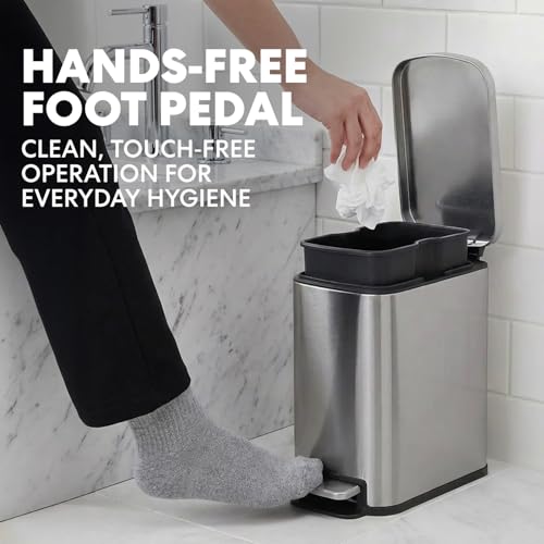 6L 1.6G Stainless Steel Bathroom Trash Can with Hands (Silver / Small)