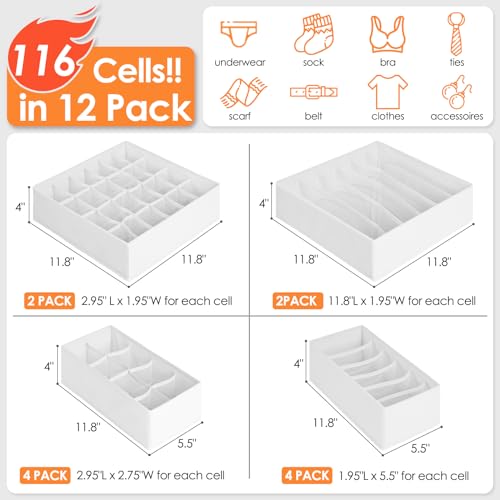12 Pack Drawer Organizers for Clothing (12 Pack / White)