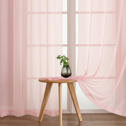 Extra Wide Sheer Blush Pink Curtains 84 Inches Long 2 Panels (59"W x 84"L (Pack of 2) / Blush Pink)