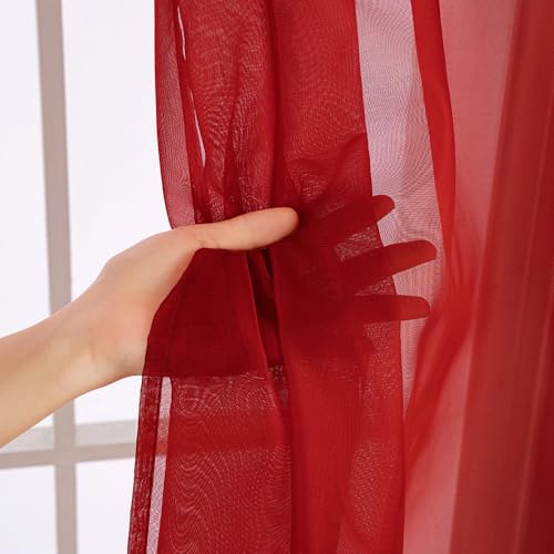 2 Panels Red Sheer Christmas Window Curtains 54 X 45 Inches (Red / 54"W x 45"L (Pack of 2))