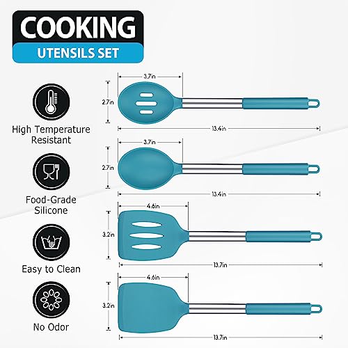 Silicone Cooking Spatulas and Spoons (Blue)