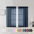 Navy Blue Sheer Curtains 45 inch Length 2 Panels Set for Farmhouse Kitchen Room (40"W x 45"L (Pack of 2) / Navy Blue)