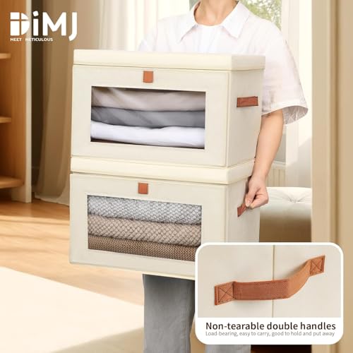 Storage Bins with Lids (Beige / Medium-5 Pack)