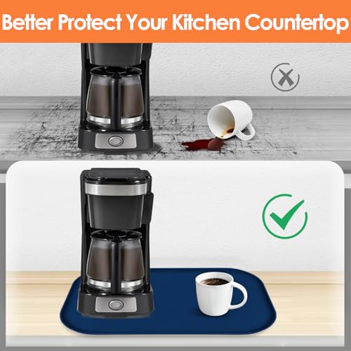 Silicone Coffee Maker Mat with Lip for Countertops (Navy Blue / 24'' x 16'')