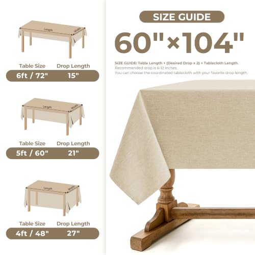 Faux Linen Farmhouse Table Cloth 60"x104" for 6 ft Rectangle Table (Beige / 104" x 60" (Rectangular))