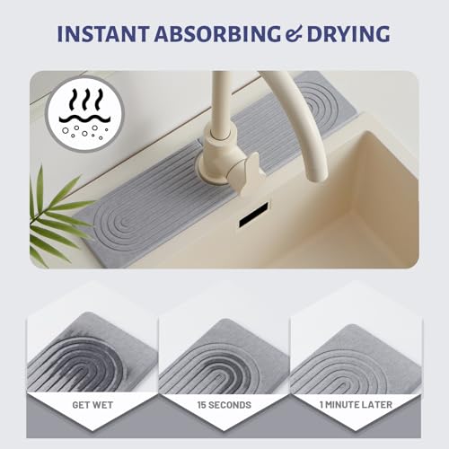 Fast Drying Stone Faucet Mat for Kitchen Sink stone quick dry around faucet (Gray.15.8" x 3.9")