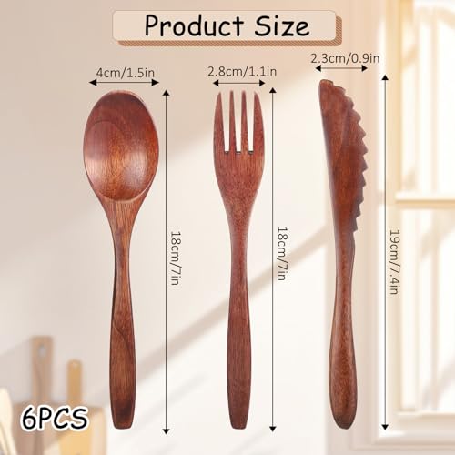 6 Pcs Wooden Utensils for Eating