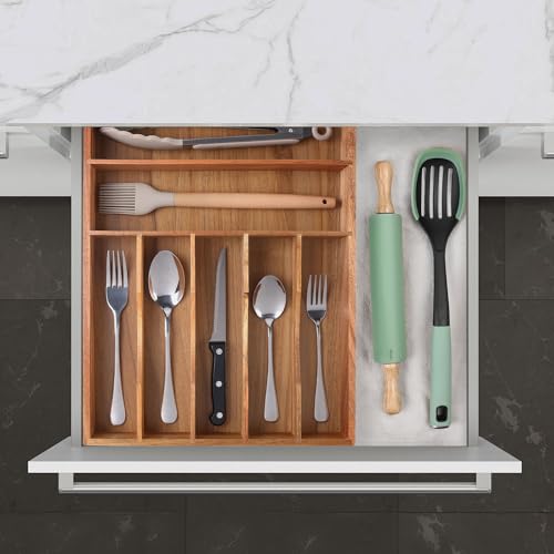 Kitchen Acacia Silverware Organizer (7 Slots / Acacia)