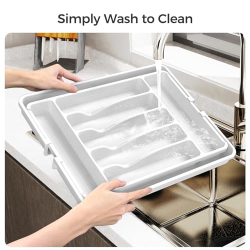 Extra Large Expandable Silverware Organizer (White)