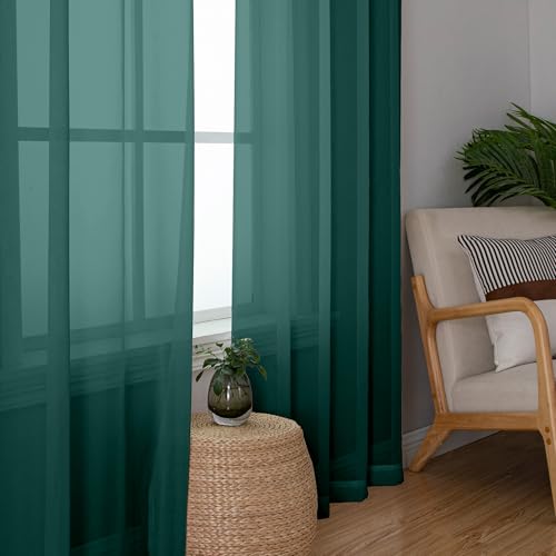 Hunter Green Sheer Curtain Drapes 90 Inch Length 2 Panels for Living Room (42"W x 90"L (Pack of 2) / Hunter Green)