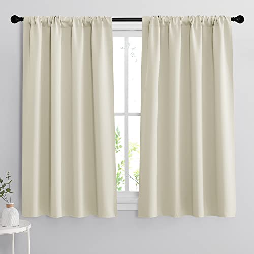 Small Window Curtains 45 inches Length for Kitchen Cafe Bathroom (Beige / 42"W x 45"L (Pack of 2))