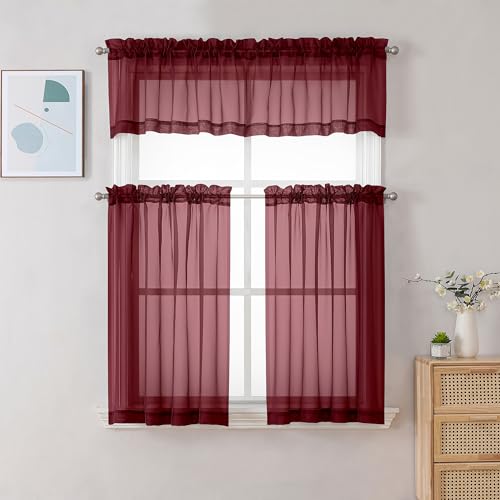 Burgundy Sheer Valance for Windows (Burgundy / 42"W x 12"L (Pack of 2))