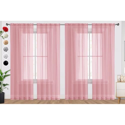 Sheer Blush Curtains 4 Panels Rod Pocket Semi (Blush / 52"W x 96"L (Pack of 4))
