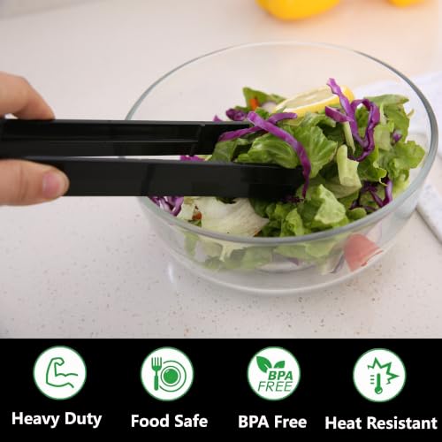 Plastic Serving Tongs Disposable Kitchen Tongs for Food Salad (Black)