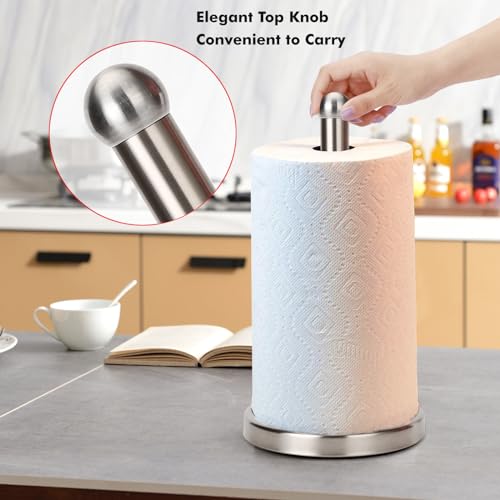 Paper Towel Holder Stand with Sturdy Base Fits Standard and Jumbo Sized Paper Towel (Brushed Nickel)