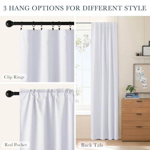 Back Tab and Rod Pocket Blackout Curtains for Living Room (Pure White / 70"W x 63"L (Pack of 2))