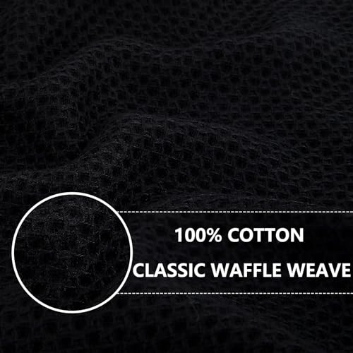100% Cotton Waffle Weave Kitchen Dish Towels 24 (Black / 13 X 28 - 24 Pack)