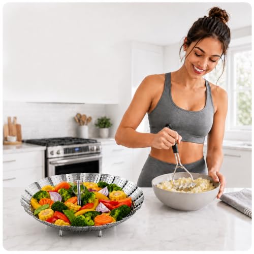 304 Expandable Collapsible Vegetable Steamer Basket for Pot (Extra Large (6.5" to 10.8"))