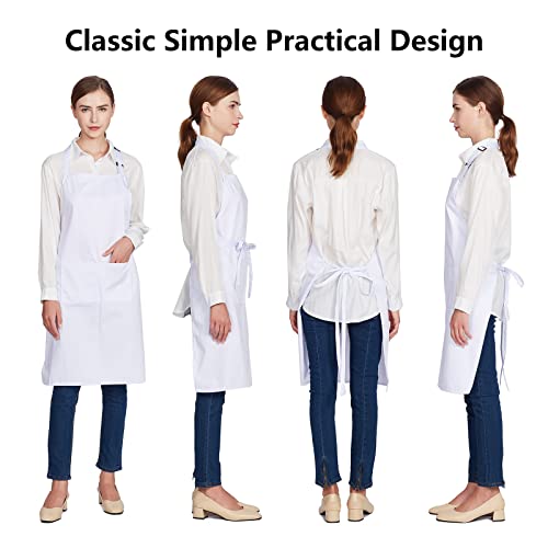 4 Pack 100% Cotton Aprons with 2 Pockets Cooking Chef Kitchen Adjustable Bib Apron for Women Men (White)
