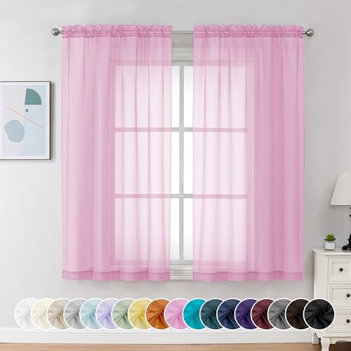 Pink Sheer Curtains 54 Inch Long 2 Panels (Pink / 42"W x 54"L (Pack of 2))