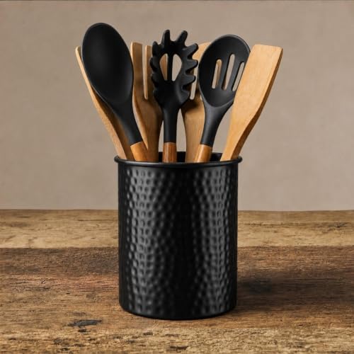 Kitchen Utensil Holder (Matte Black / Hand Hammered)