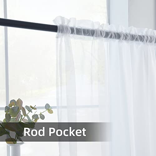 Solid Sheer Rod Pocket Curtain Voile Draperies 2 Panels White Beige Black Grey Coffee 38 Inch Width 63 Inch Long 1 Pair for Kitchen Bedroom Children Living Room Yard (White / 38"W x 63"L (Pack of 2))