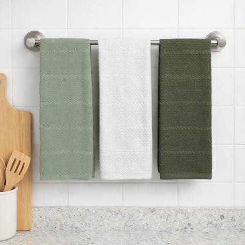 Sage White Dark Green Kitchen Dish Towels (Natural Greens)