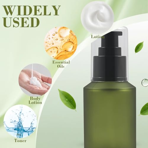 1PCS 60ML 2OZ Empty Refillable Green Frosted Glass Bottles with Pump Vial Cosmetic Dispenser Jars Storage Container Portable Travel Bottle Sample Trial Packing