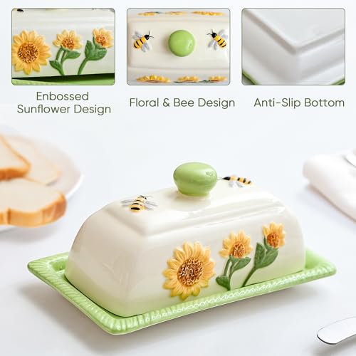 Sunflower and Bees Butter Dish with Lid