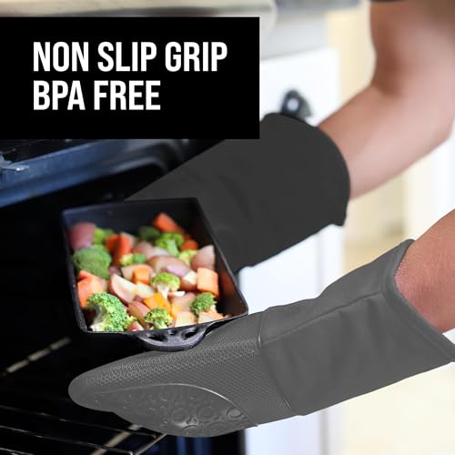 BPA Free Soft Silicone Oven Mitts (Gray / 2-Piece 13.7" Oven Mitts)