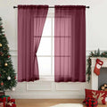 Burgundy Sheer Curtains 63 Inch Length 2 Panels (42"W x 63"L (Pack of 2) / Burgundy)