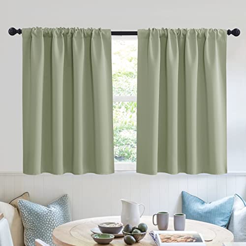 Short Blackout Curtains for Small Window Kitchen Bathroom Cafe RV (Sage Green / 52"W x 36"L (Pack of 2))