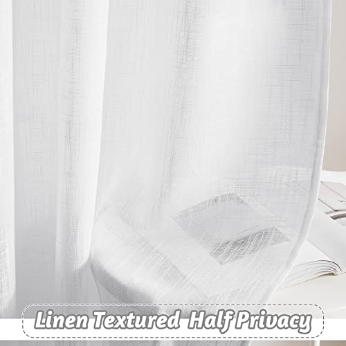 Linen Semi Sheer Kitchen Window Curtains Over Sink 36 inches Length (White / 52"W x 36"L (Pack of 2))