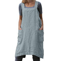 Cotton Linen Apron Cross Back Apron for Women with Big Pockets Square Pinafore Dress for Baking Cooking BBQ & Grill (Light Blue / X-Large)