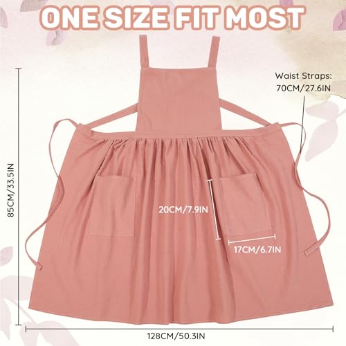 Vintage Ruffle Pinafore Chef Apron Dress with 2 Pockets for Women Girls (Pink)