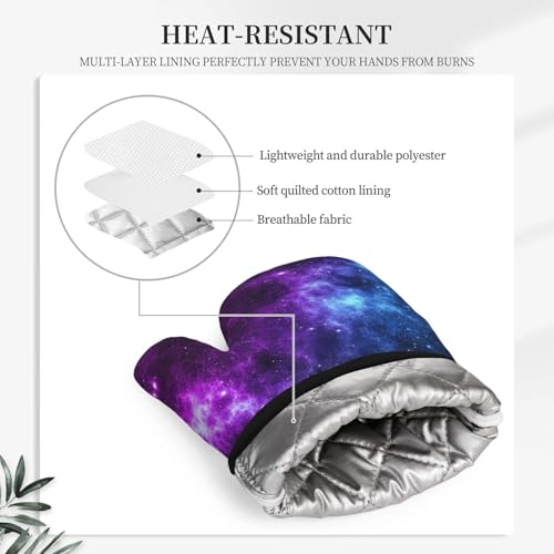 Cool Blue Purple Galaxy Oven Mitts and Pot Holders Sets of 4 (Cool Blue Purple Galaxy)