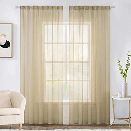 2 Panels Sheer Curtains for Living Room 54 X 102 Inches Beige (Beige / 54"W x 102"L (Pack of 2))