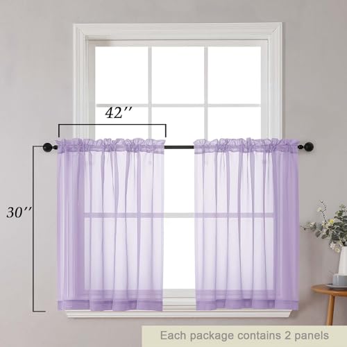 Lavender Kitchen Curtains 30 Inch Length Tier 2 PCS (Lavender / 42"W x 30"L (Pack of 2))