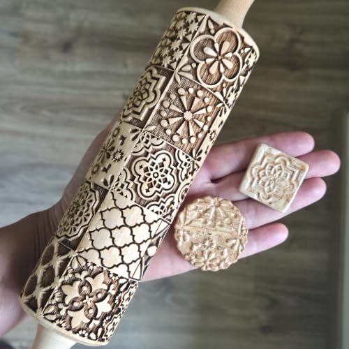 PORTUGUESE TILES Embossed Rolling Pin for Clay & Baking by Algis Crafts
