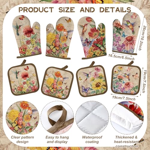 12 Pcs Summer Hummingbird Kitchen Accessories Set (Retro Flowers)