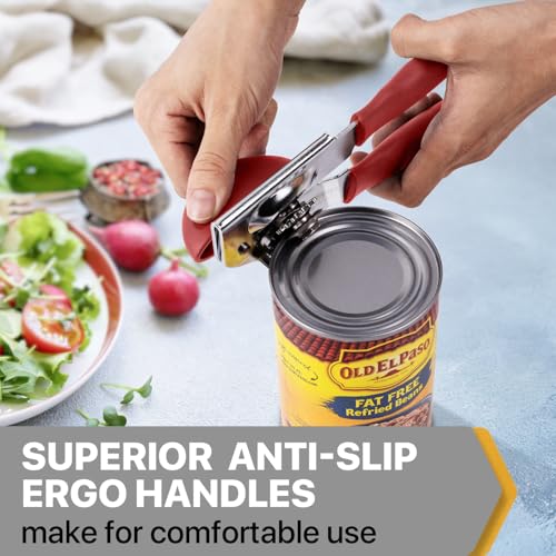 Heavy Duty Hand Can Opener with Comfortable Grip for Seniors (Red)