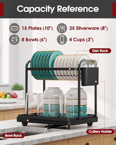 2 Tier Dish Drying Rack (Black / Large)