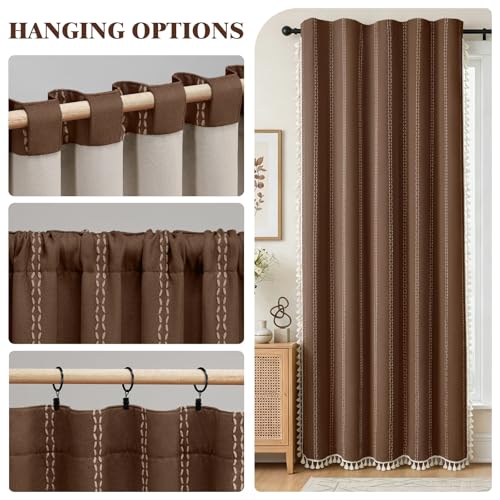 Brown 100% Boho Blackout Curtains 84 Inch 2 Panels with Tassels (Brown / 52"W x 84"L (Pack of 2))